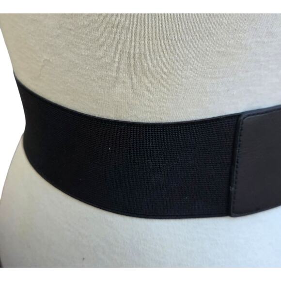 Chico’s Black Leather Leopard Calf Hair Stretch Belt Silver Buckle S main image 5